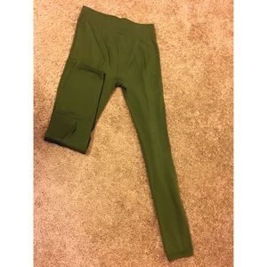 Olive green fleece-lined leggings